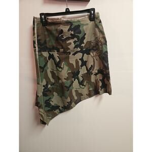 E89 Camouflage Bedazzled Gold Embroidery Angled Fitted Skirt SZ 10